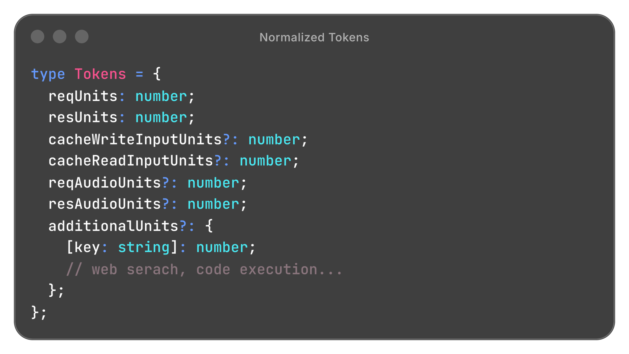 Normalized token schema — handles 20+ billing dimensions